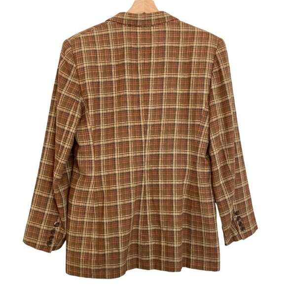 Vintage 90s EVAN-PICONE Academia Heritage Plaid Silk Blend Two Button Blazer - Picture 7 of 8